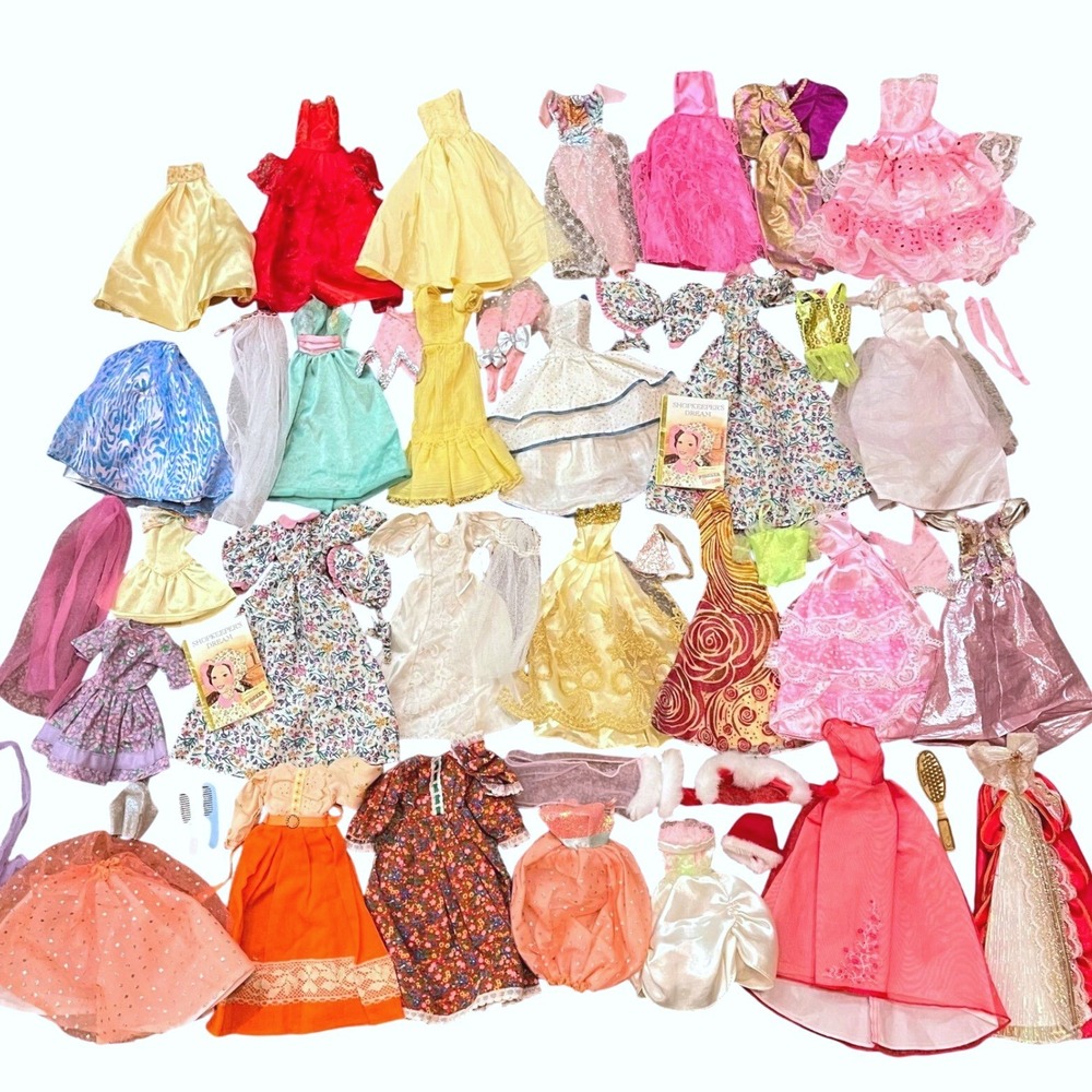 Vtg 50+ Lot Barbie Doll Clothes Gown 80s 90s Dresses Tops Skirt Sets accessories